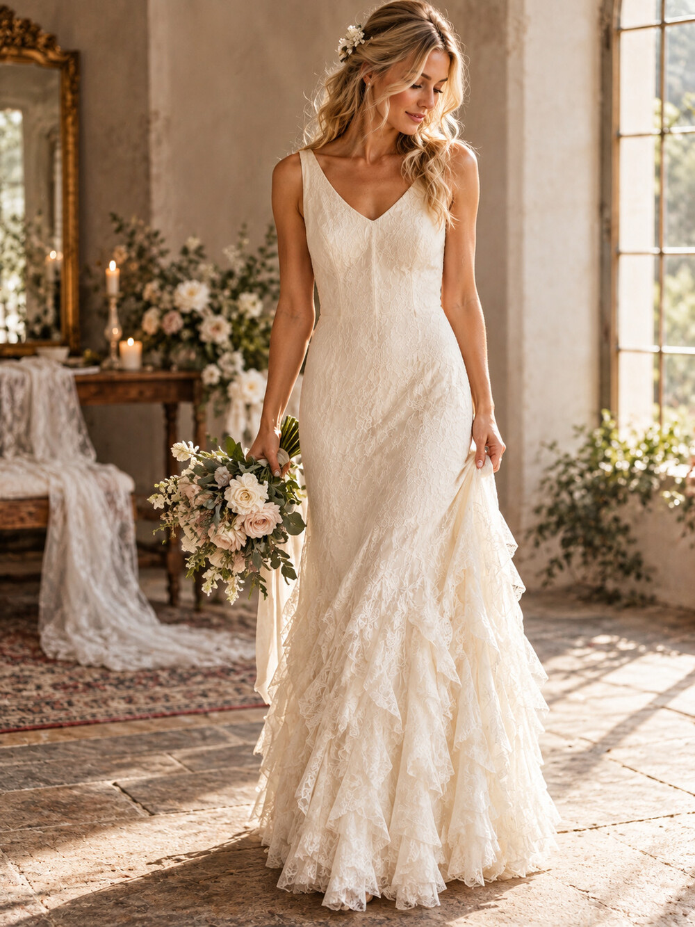 Pronovias Lace Mermaid Sleeveless Wedding Gown 12